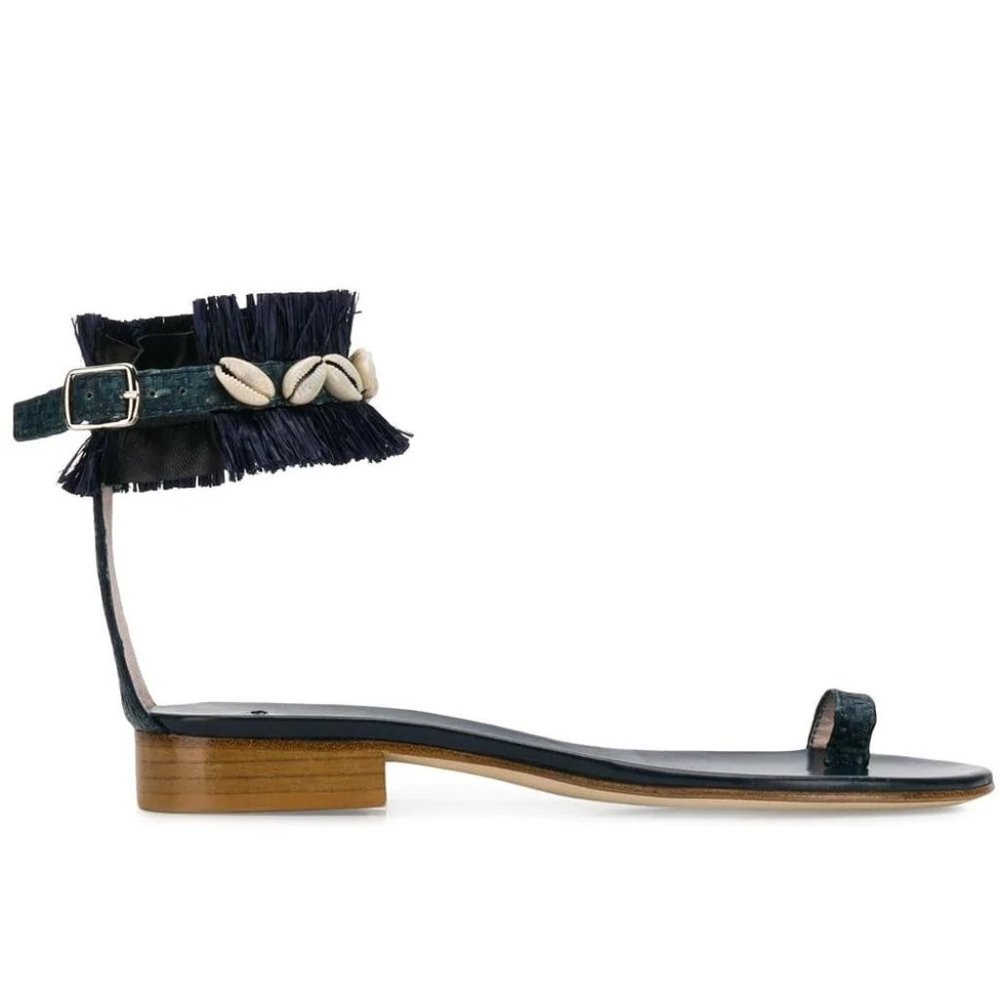 Leandra Medine Blue Leather & Fringe Sandals, New!
